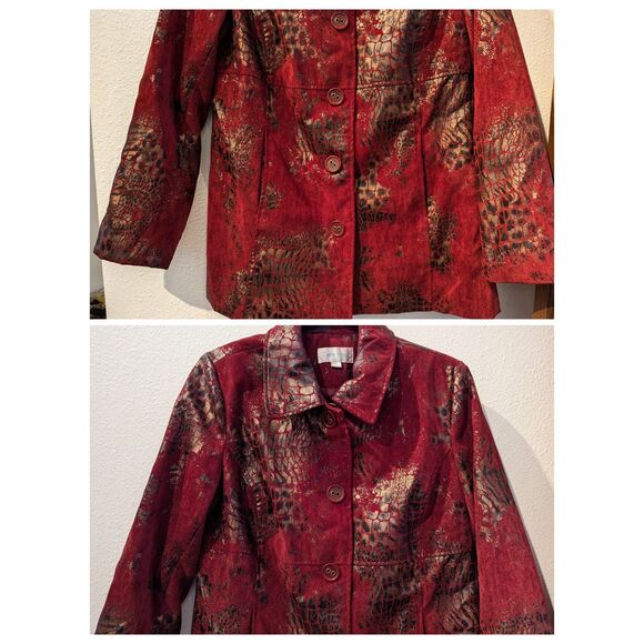 erin london velvet red with gold&black fully lined blazer jacket  Sz M - Picture 5 of 12